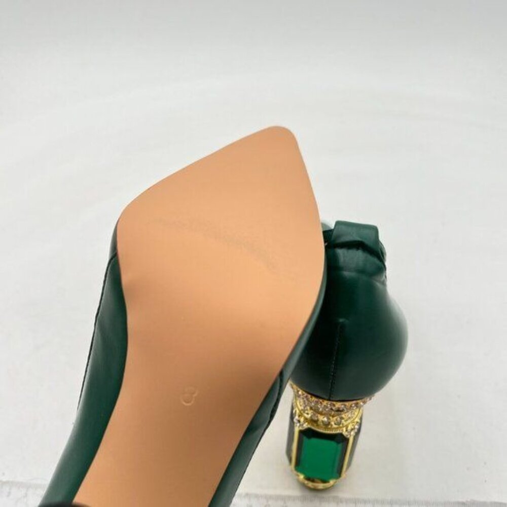 FSJ Women's Comfortable Block High Heels Pointed Toe Rhinestone Pumps - Picture 5 of 7